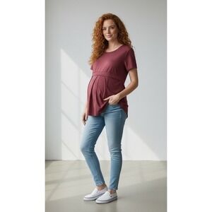 Bryn Mama Maternity Nursing Tunic Top Shirt Burgundy XXL Pleated Front‎